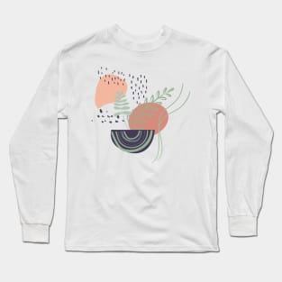 Abstract shapes dots line and leaves digital design Long Sleeve T-Shirt
